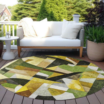 3' X 5' Green Black Gold And Beige Abstract Washable Indoor Outdoor Area Rug HomeRoots