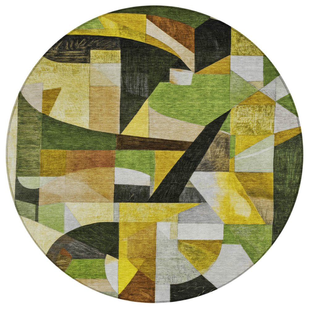 3' X 5' Green Black Gold And Beige Abstract Washable Indoor Outdoor Area Rug — view 61