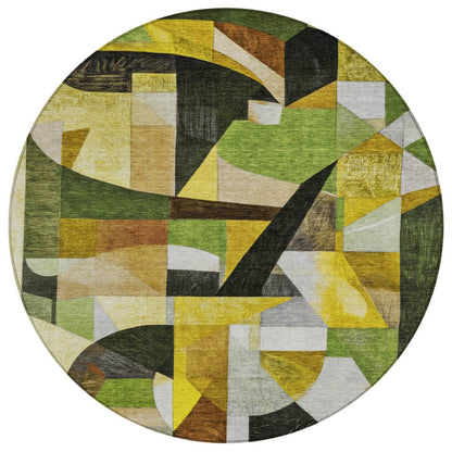 3' X 5' Green Black Gold And Beige Abstract Washable Indoor Outdoor Area Rug HomeRoots