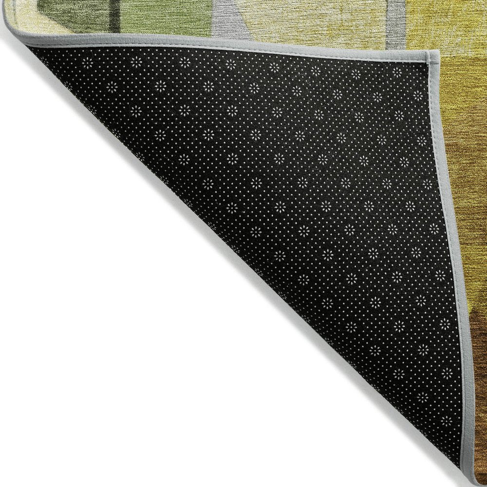 3' X 5' Green Black Gold And Beige Abstract Washable Indoor Outdoor Area Rug HomeRoots