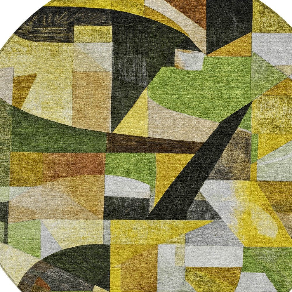 3' X 5' Green Black Gold And Beige Abstract Washable Indoor Outdoor Area Rug HomeRoots