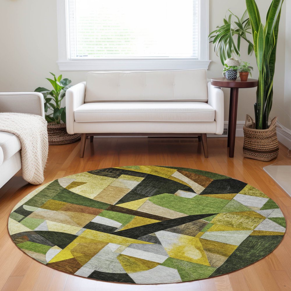 3' X 5' Green Black Gold And Beige Abstract Washable Indoor Outdoor Area Rug — view 56