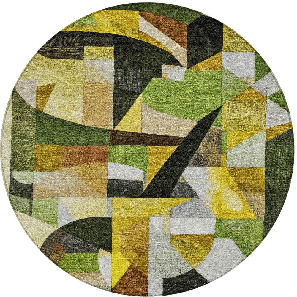 3' X 5' Green Black Gold And Beige Abstract Washable Indoor Outdoor Area Rug HomeRoots
