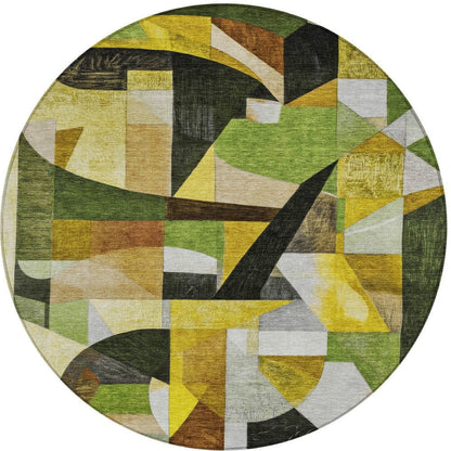 3' X 5' Green Black Gold And Beige Abstract Washable Indoor Outdoor Area Rug HomeRoots