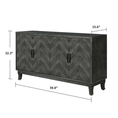 Stronger Vintage Style Buffet Cabinet Lacquered Accent Storage 4 Door Wooden Cabinets Taupe Grey - FurniFindUSA