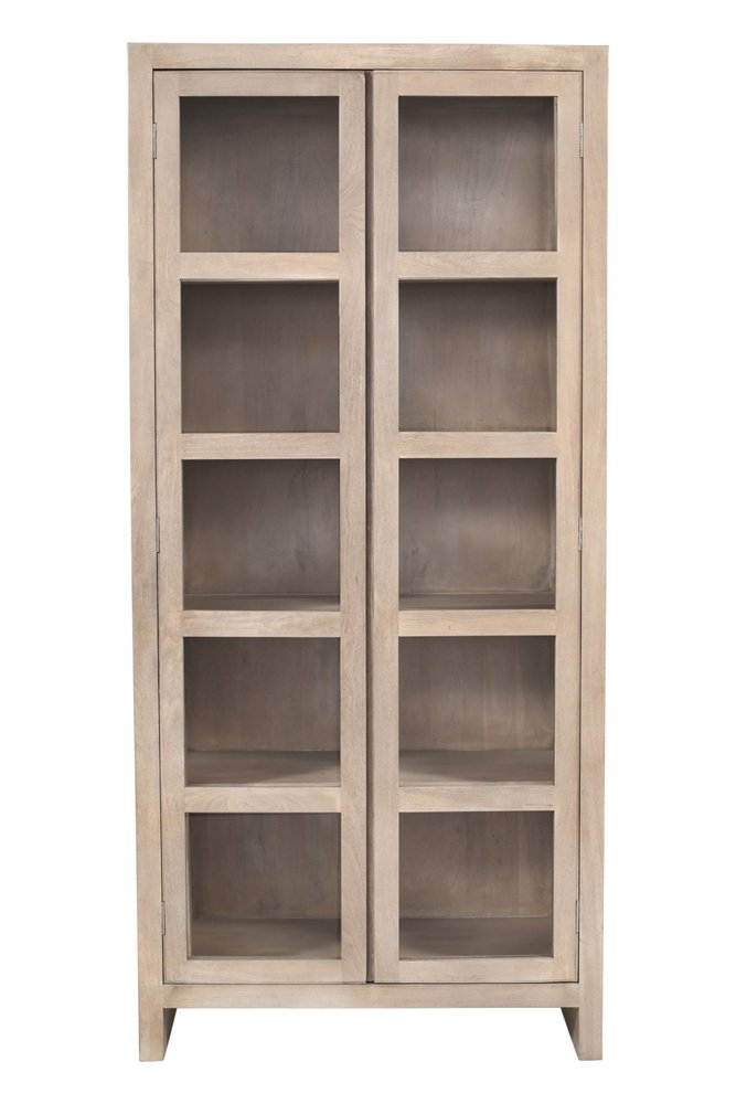 91" Ivory Distressed Solid Wood Frame Accent Cabinet With Two Doors HomeRoots