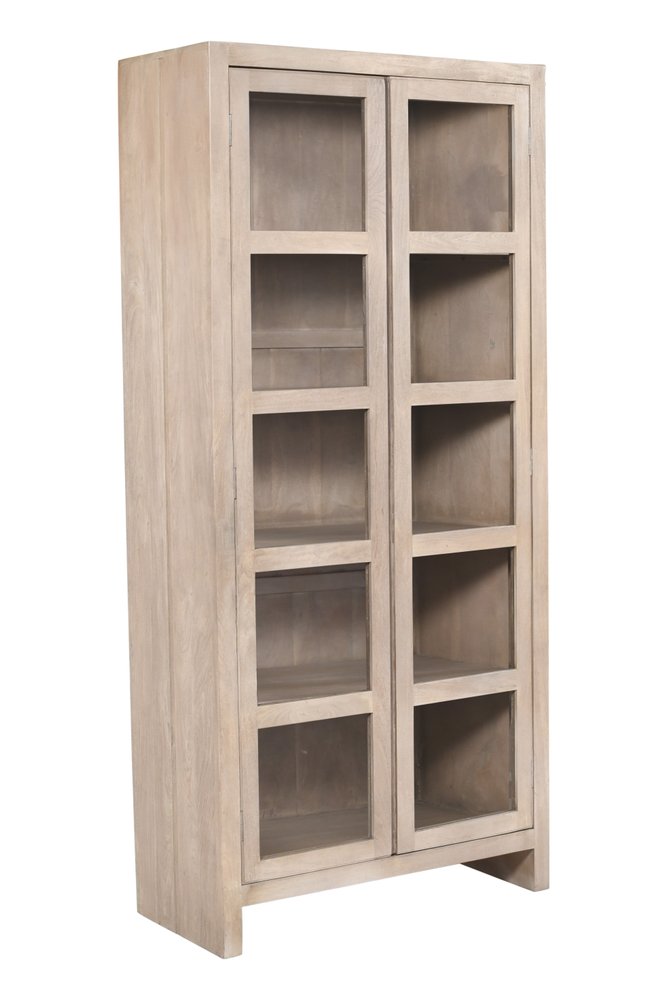 91" Ivory Distressed Solid Wood Frame Accent Cabinet With Two Doors HomeRoots