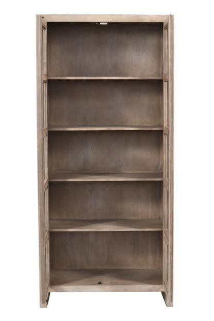 91" Ivory Distressed Solid Wood Frame Accent Cabinet With Two Doors HomeRoots