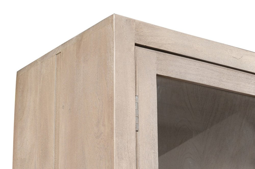 91" Ivory Distressed Solid Wood Frame Accent Cabinet With Two Doors HomeRoots