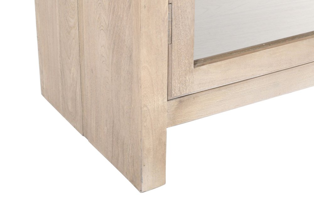 91" Ivory Distressed Solid Wood Frame Accent Cabinet With Two Doors HomeRoots