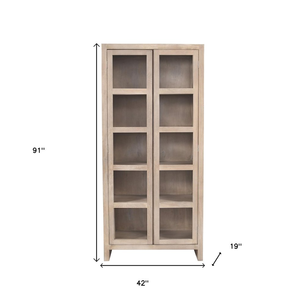 91" Ivory Distressed Solid Wood Frame Accent Cabinet With Two Doors HomeRoots