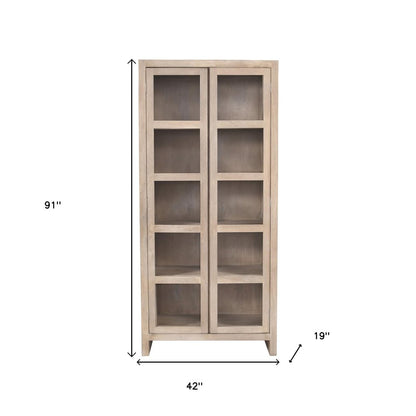 91" Ivory Distressed Solid Wood Frame Accent Cabinet With Two Doors HomeRoots
