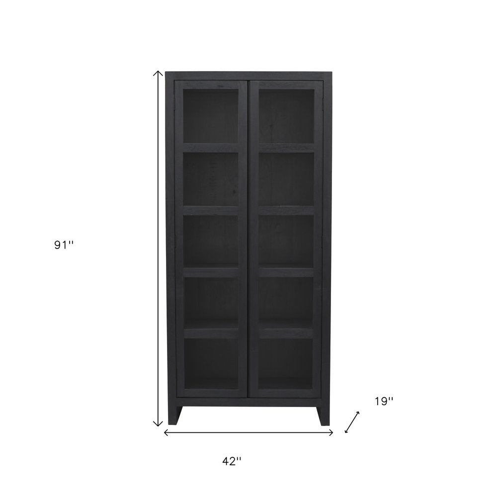 91" Graphite Distressed Solid Wood Frame Accent Cabinet With Two Doors HomeRoots