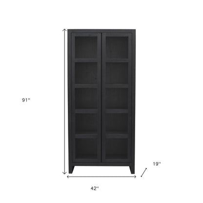 91" Graphite Distressed Solid Wood Frame Accent Cabinet With Two Doors HomeRoots