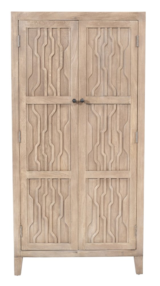 72" Ivory Distressed Solid Wood Frame Accent Cabinet With Two Doors HomeRoots