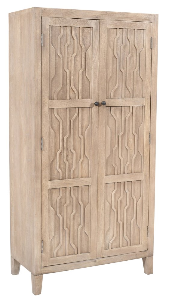 72" Ivory Distressed Solid Wood Frame Accent Cabinet With Two Doors HomeRoots