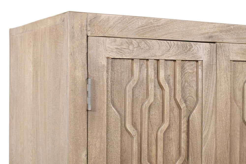 72" Ivory Distressed Solid Wood Frame Accent Cabinet With Two Doors HomeRoots