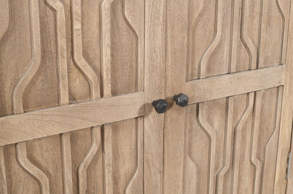 72" Ivory Distressed Solid Wood Frame Accent Cabinet With Two Doors HomeRoots