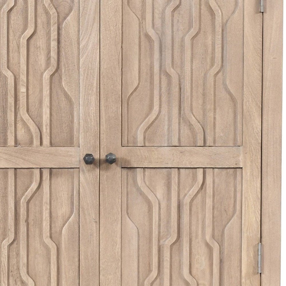 72" Ivory Distressed Solid Wood Frame Accent Cabinet With Two Doors HomeRoots