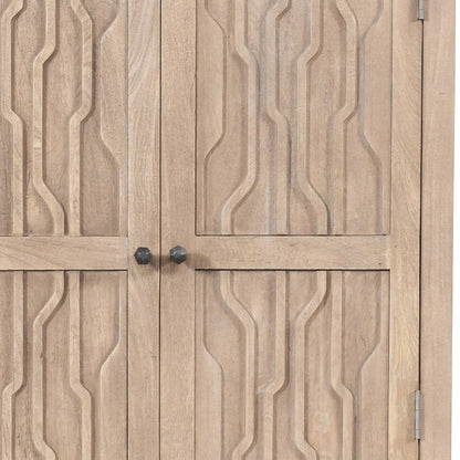 72" Ivory Distressed Solid Wood Frame Accent Cabinet With Two Doors HomeRoots