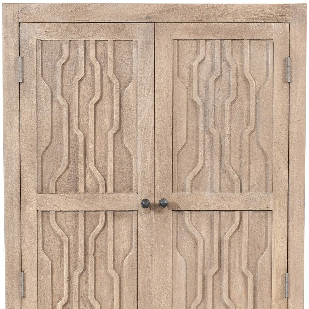 72" Ivory Distressed Solid Wood Frame Accent Cabinet With Two Doors HomeRoots