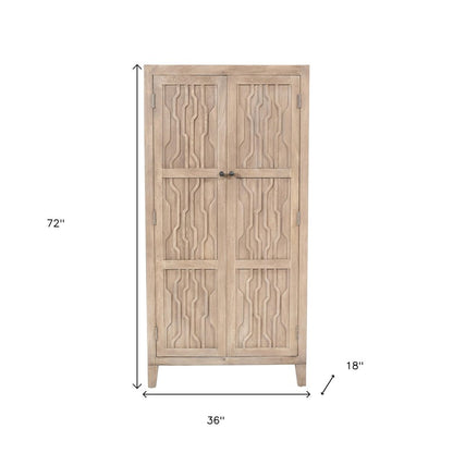 72" Ivory Distressed Solid Wood Frame Accent Cabinet With Two Doors HomeRoots