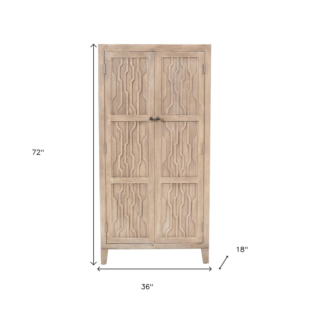 72" Ivory Distressed Solid Wood Frame Accent Cabinet With Two Doors HomeRoots