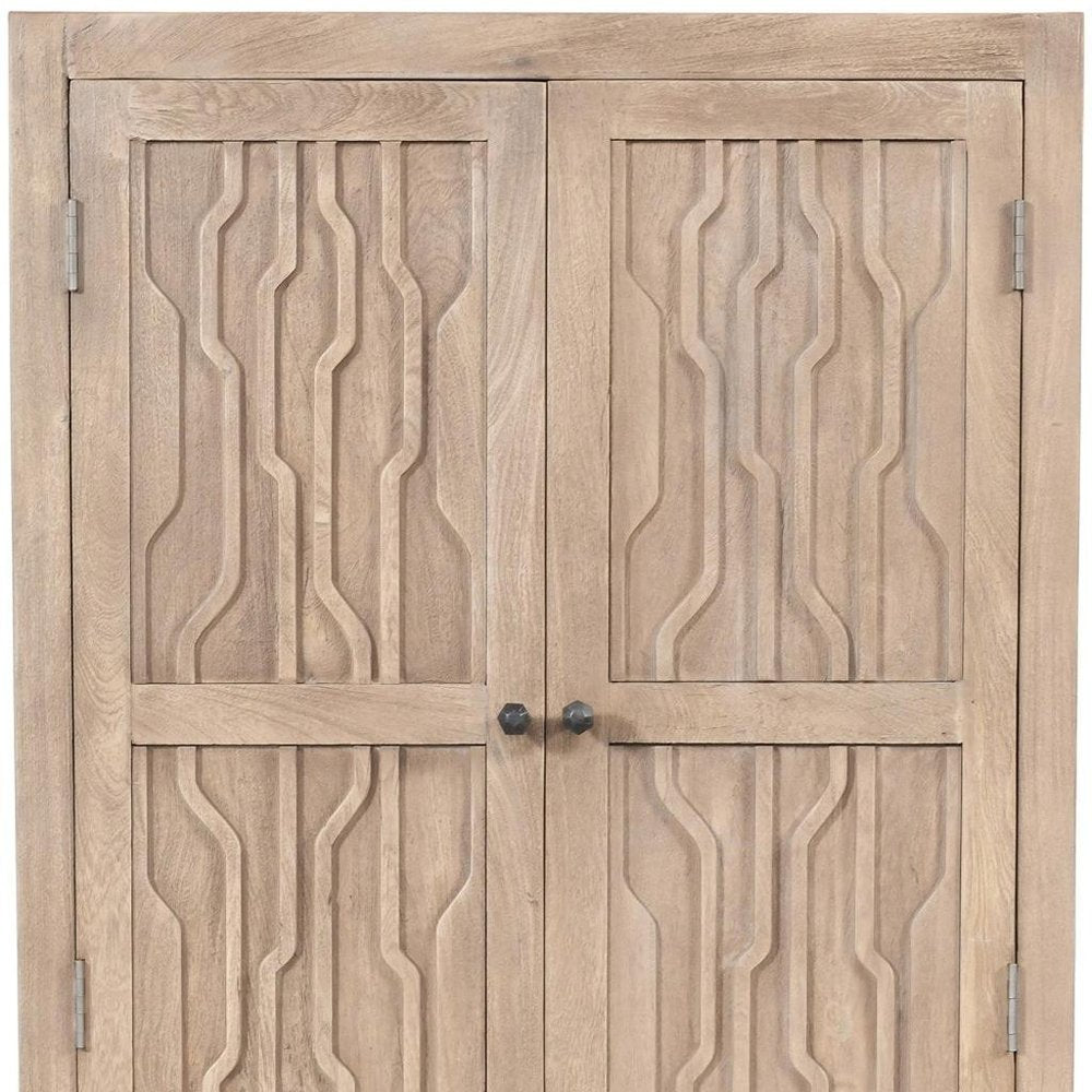 72" Ivory Distressed Solid Wood Frame Accent Cabinet With Two Doors HomeRoots