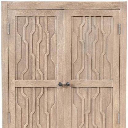 72" Ivory Distressed Solid Wood Frame Accent Cabinet With Two Doors HomeRoots