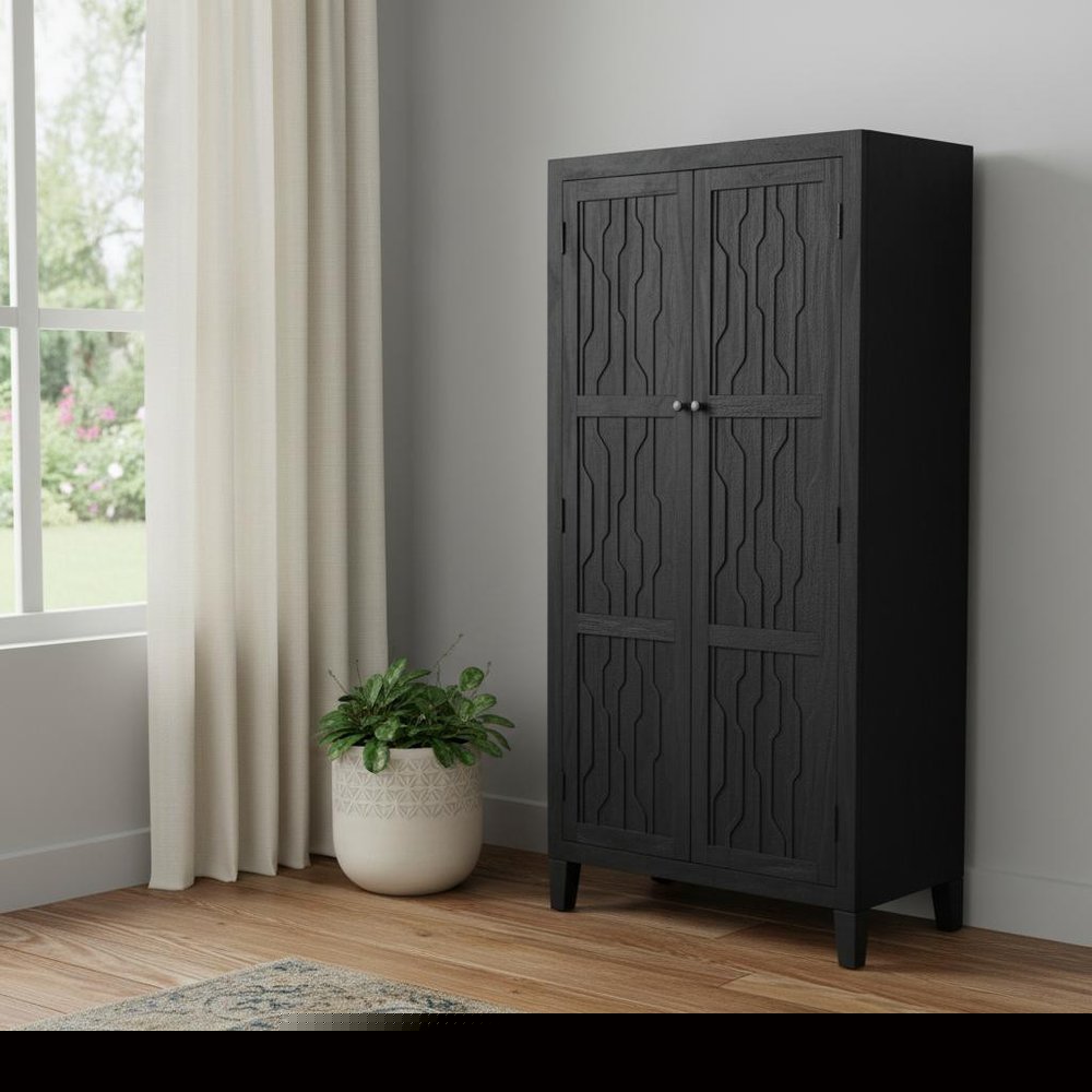 36" Graphite Solid Wood Accent Cabinet With Two Doors HomeRoots