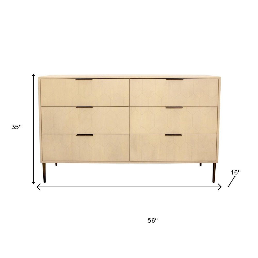 56" Natural Solid Wood Six Drawer Dresser HomeRoots