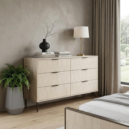 56" Natural Solid Wood Six Drawer Dresser HomeRoots