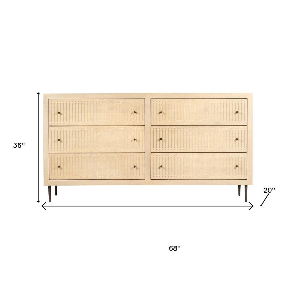 68" Natural Solid Wood Six Drawer Dresser HomeRoots