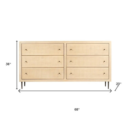 68" Natural Solid Wood Six Drawer Dresser HomeRoots