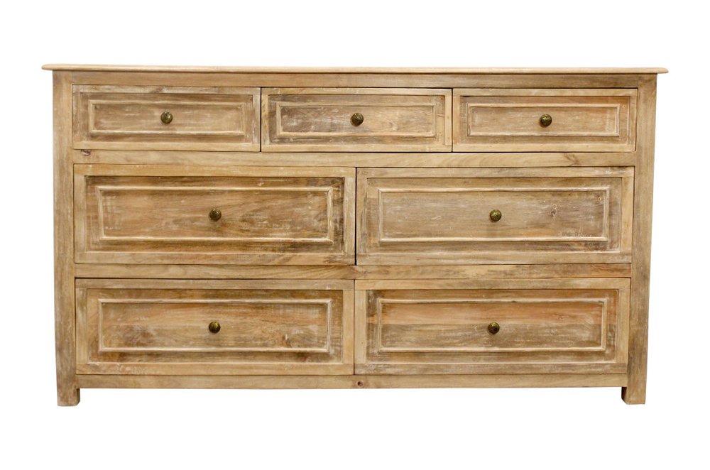 68" Natural Solid Wood Seven Drawer Double Dresser — view 1