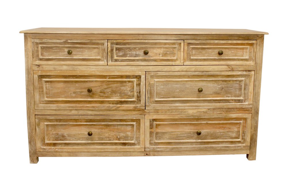 68" Natural Solid Wood Seven Drawer Double Dresser — view 2