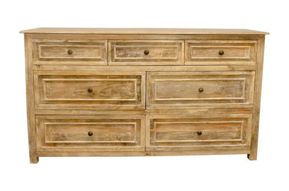 68" Natural Solid Wood Seven Drawer Double Dresser HomeRoots