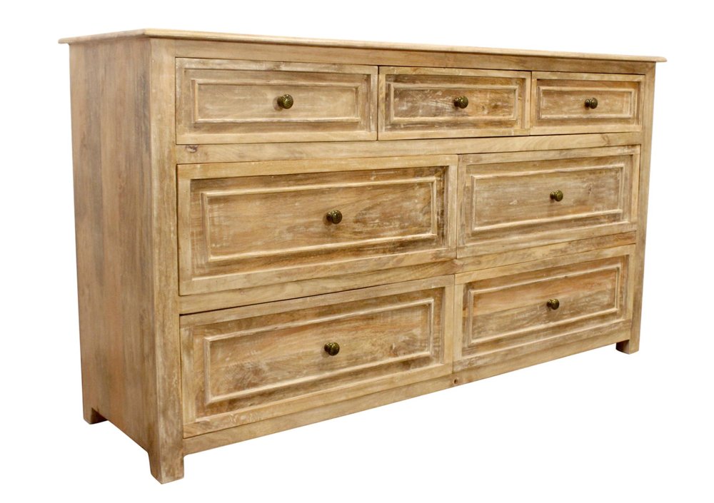 68" Natural Solid Wood Seven Drawer Double Dresser HomeRoots