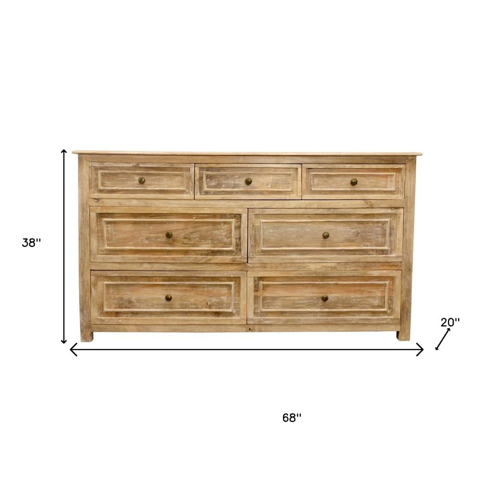 68" Natural Solid Wood Seven Drawer Double Dresser HomeRoots