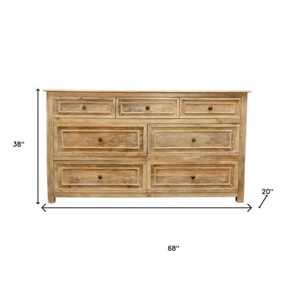 68" Natural Solid Wood Seven Drawer Double Dresser HomeRoots