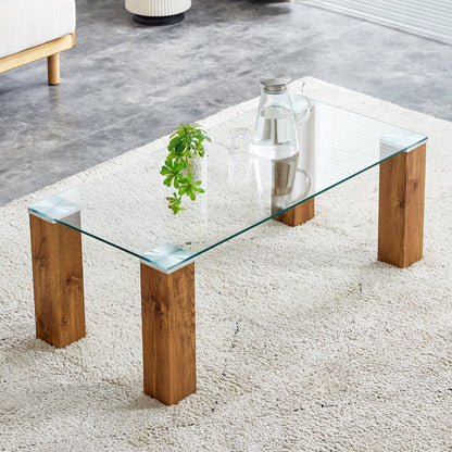 Glass-Top Coffee Table tea table with MDF Legs - Stylish Blend of Elegance and Durability 44.9"*21.7"*16.9" - FurniFindUSA