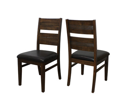 Set of Two Black And Dark Brown Faux Leather And Solid Wood Partially Open Back Dining Side Chairs HomeRoots