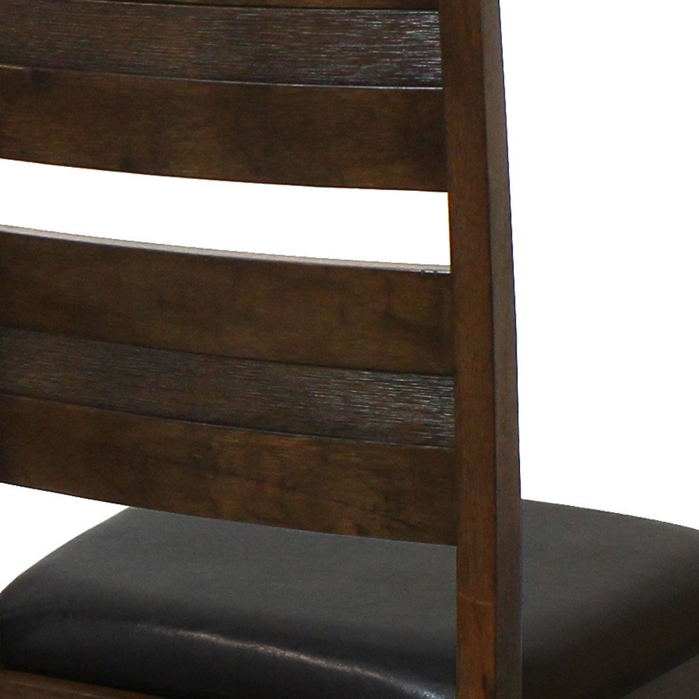 Set of Two Black And Dark Brown Faux Leather And Solid Wood Partially Open Back Dining Side Chairs HomeRoots