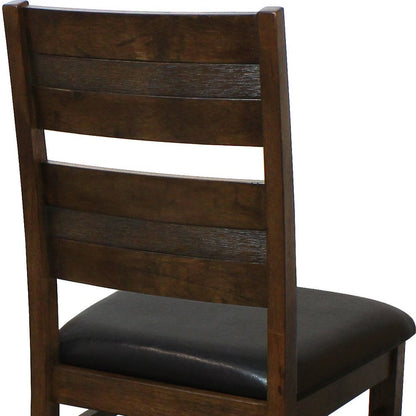 Set of Two Black And Dark Brown Faux Leather And Solid Wood Partially Open Back Dining Side Chairs HomeRoots