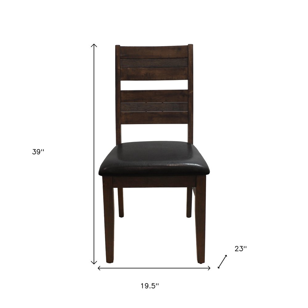 Set of Two Black And Dark Brown Faux Leather And Solid Wood Partially Open Back Dining Side Chairs HomeRoots