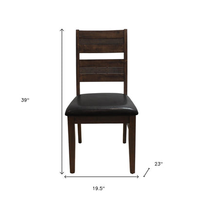 Set of Two Black And Dark Brown Faux Leather And Solid Wood Partially Open Back Dining Side Chairs HomeRoots