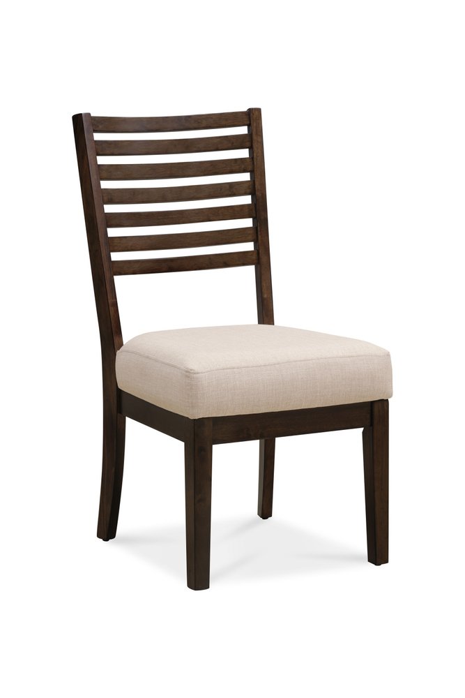 Set of Two Ivory And Dark Brown Linen And Solid Wood Slat Back Dining Side Chairs HomeRoots