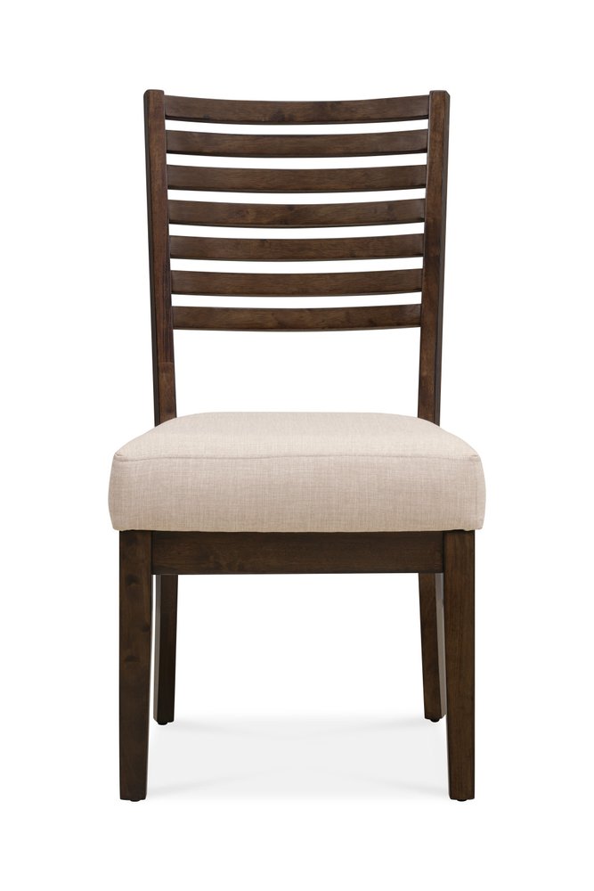 Set of Two Ivory And Dark Brown Linen And Solid Wood Slat Back Dining Side Chairs HomeRoots