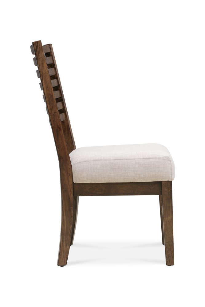 Set of Two Ivory And Dark Brown Linen And Solid Wood Slat Back Dining Side Chairs HomeRoots