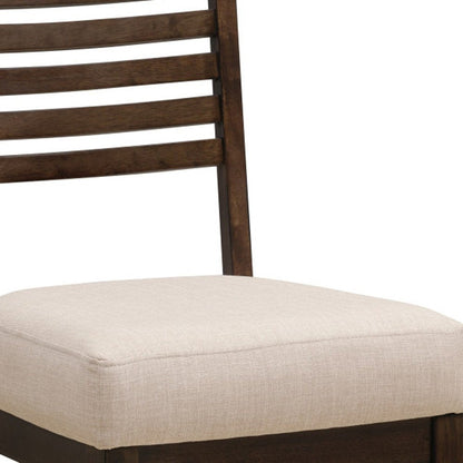 Set of Two Ivory And Dark Brown Linen And Solid Wood Slat Back Dining Side Chairs HomeRoots